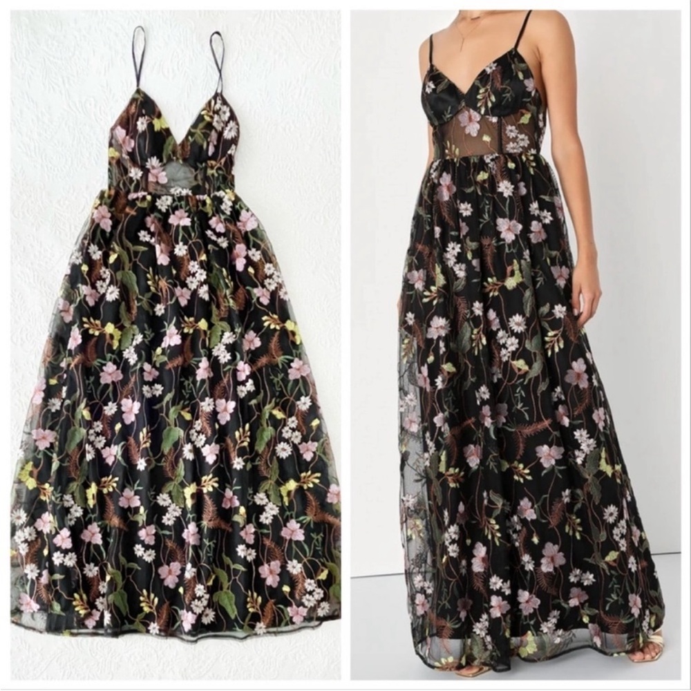 Lulu's Black Floral Maxi Dress